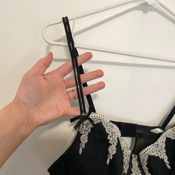 DELICATES Black Cream Ivory Lace Trim Underwired Semi Sheer Babydoll Lingerie L - Picture 6 of 14